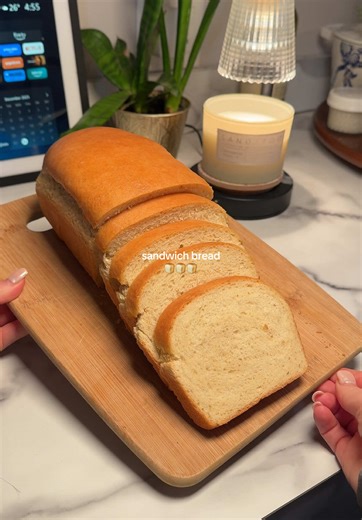 Easy sandwich bread 🍞 3/4 cup warm water (between 100 and 110 degrees F) 2 tsp active dry yeast 1 tbsp sugar or honey 3 cups all purpose flour 1 tsp salt 2 tbsp olive oil 1 egg 350 for 30 minutes #easyrecipe #bakingrecipes #recipe #breadrecipe #bread