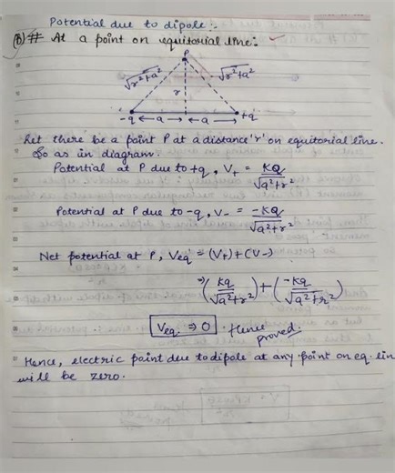 Potential due to Dipole on Equatorial Line | Derivation | Class 12 Physics (CBSE & ISC) #Shorts