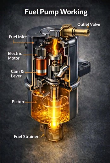 Ever wondered what makes your car's engine tick (or rather, flow!)? ⛽️ Here's an insightful look inside the Electric Fuel Pump – a vital component for getting fuel from your tank to the engine! The electric fuel pump's main job is to draw fuel from the tank, pressurize it, and deliver it to the engine's fuel injectors, which then atomize and inject it into the combustion chamber for efficient operation. Key Components & Their Roles: Fuel Inlet & Fuel Strainer:- The pump draws fuel from the tank 