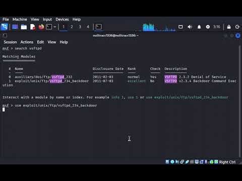 Port 21 da ishlayotgan vsFTPd 2.3.4 backdoor exploit qilindi