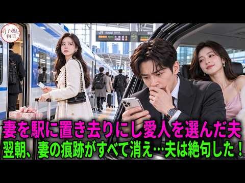 駅前で、義実家へのお土産とスーツケースを抱えて夫を待っていた妻…。しかし夫は、「夜行列車が怖い」と言う愛人を迎えに行くため、40分も遠回りした。翌日、夫のスマホから妻の予定がすべて消えていた。