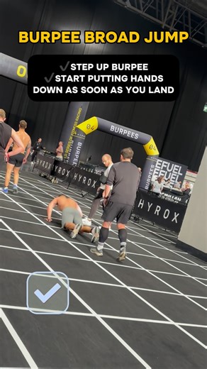 |SCL Training | Strength • Nutrition • Fitness| on Instagram: "Burpee Broad Jump for Hyrox ✔️Save a bit of energy & step up the burpee - once I get into a rhythm I found this less effortful that jumping up ✔️ As soon as you land, lean forwards & start putting your hands towards the ground to resist the urge to rest longer between reps! _________________________________________________ #hyrox #fitness #gym #exercise #training"