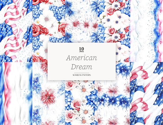 4th of July Paper Pattern Patriotic Background USA Seamless American Flag America Summer JPEG - Etsy