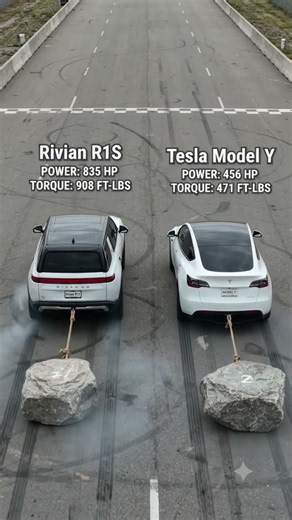 Rivian R1S vs Tesla Model Y 2026 Pulling Test Video 46