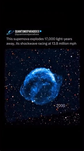 💥 A supernova 17,000 light-years away is sending shockwaves through space at 13.8 million miles per hour! These incredible explosions mark the death of massive stars, releasing huge amounts of energy and scattering elements like carbon, oxygen, and iron into space. This material eventually helps form new stars, planets, and even life. Even at such mind-blowing speeds, this supernova poses no threat to Earth because of the vast distance. What we see is the glowing remnant, a cosmic artwork that 