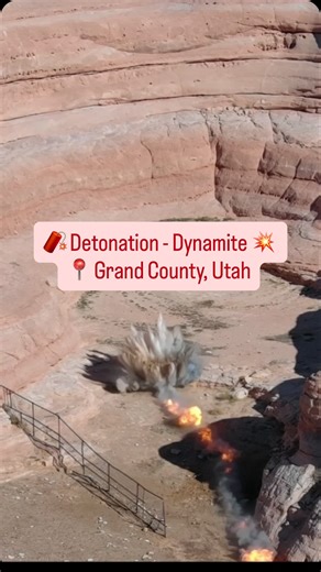 🤯 FIRE IN THE HOLE: 16 lbs of dynamite; detonated by @moabvalleyfd in remote Grand County, Utah 💥 According to Moab Valley Fire Department, the dynamite was 26 years old and located in a storage shed. It was moved nearby and detonated on Feb. 5, 2025. Grand County Sheriff’s Office and @grandcountyems supported the operation. #explosion #utah #dynamite #dronestagram #dronevideo | Brian Schnee