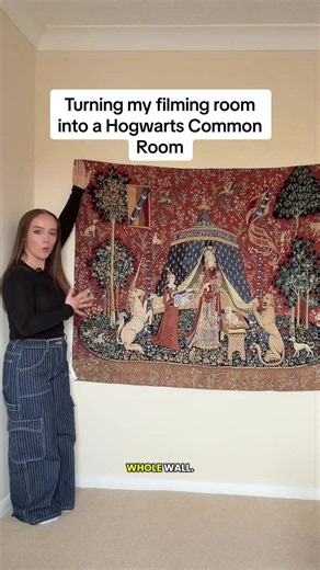 We’ve got the first item for turning my filming room into a Hogwarts Common Room!!! Thank you so much @Signare Tapestry for the beautiful tapestry! #harrypotter #harrypottertiktok #hogwarts #hogwartshouses #rennovating