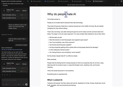 Why do people hate AI. Here's a report by codex after analyzing 20,000 comments on anti-ai youtube videoshttps://t.co/uCb2ZlvtwO