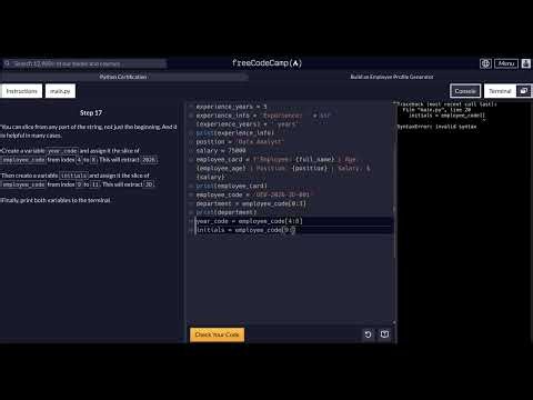 FreeCodeCamp - Python Project - Step 17 of 18 - Employee Profile Generator