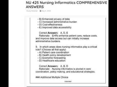 NU 425 Nursing Informatics COMPREHENSIVE FINALS EXAM QUESTIONS & ANSWERS