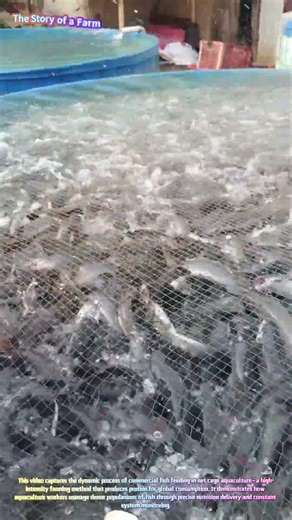 Intense Aquaculture Feeding: Watch Thousands of Fish Explode into a Feeding Frenzy! 🐟🌊↓