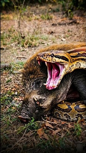 Terrifying python attack: What happened to the wild boar? 🐍🐗 #shorts #wildlife #animals