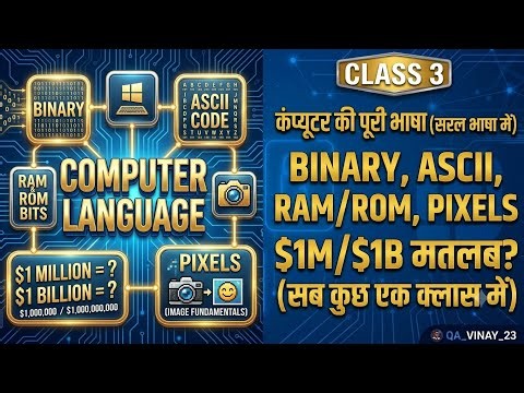 How Computers Think? Language, Binary, ASCII, Bits & Pixels | RAM/ROM Basics | Class-3 | QA Vinay 23