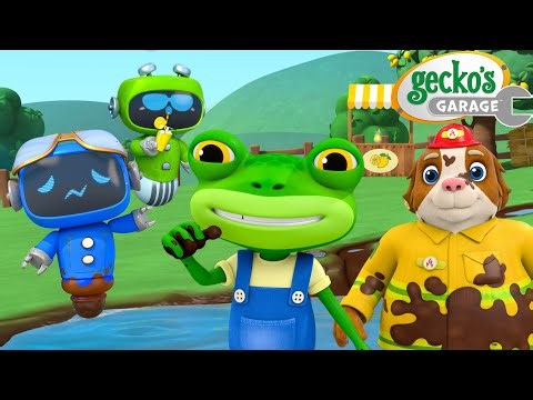 Muddy Puddle Slide! 🚜💦 | Gecko's Garage 🚚 | Cartoons For Kids | Toddler Fun Learning