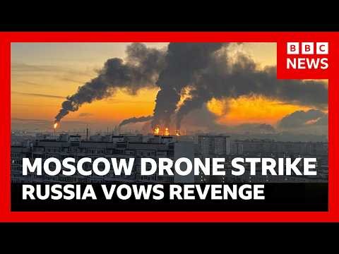Russia vows revenge after massive drone strike on Moscow hits major oil refinery | BBC News