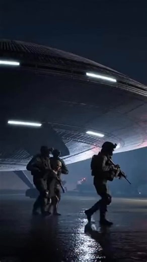 The video shows a flying saucer that has landed on the ground. The craft stands still while its hatch appears open. A figure resembling an alien steps out from the vehicle. Nearby, military personnel are present at the scene. They approach the figure and begin escorting it away from the landed craft. The moment captures the arrival of the object and the military guiding the being to another location. this text and video are completely fictional and created using AI. | Светлана Васичкина