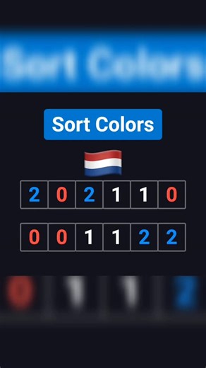 NexTech12 on Instagram: "Sort Colors in 3 Minutes | LeetCode 75 Explained 🔥 | Coding Interview Must-Know Learn how to solve the Sort Colors (LeetCode 75) problem using the Dutch National Flag Algorithm in just a few minutes. In this video, you’ll learn: ✅ How to sort 0s, 1s, and 2s in one pass ✅ Why the 3-pointer technique works ✅ O(n) time & O(1) space solution ✅ Python implementation with explanation This problem is frequently asked in coding interviews and is a must-know for DSA & FAANG prep