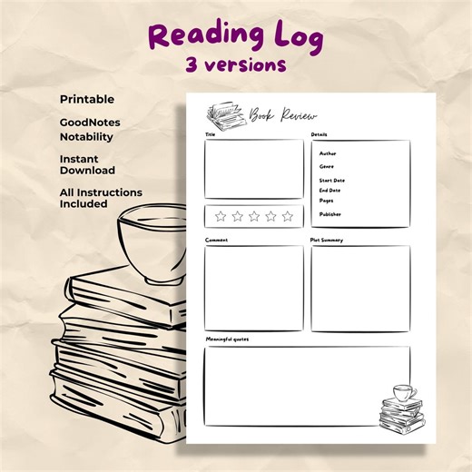 Reading Log Printable, Reading Tracker, Books to Read, Books I've Read, Cute Hand Drawn Style, Instant Download PDF - Etsy