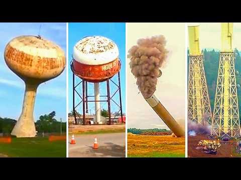 Demolition Idiots: Massive Silo & Water Tower Fall WRONG WAY | Dangerous Building Implosion #28