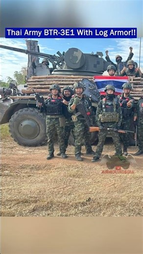 Thai Soldiers Firing From Inside BTR-3E1 Armored Carrier With Wooden Log Armor!!