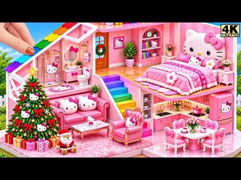 🎀🎄 Build Cute Hello Kitty Christmas House with Royal Bedroom & Decor Room ❤️ DIY Miniature House
