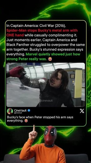 In Captain America: Civil War (2016) Spider-Man Stops Bucky's Metal Arm With ONE Hand