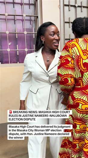 🚨 BREAKING NEWS: MASAKA HIGH COURT RULES IN JUSTINE NAMEERE–NALUBOWA ELECTION DISPUTE Masaka High Court has delivered its judgment in the Masaka City Woman MP election dispute, with Hon. Justine Nameere declared the winner, according to the information available. Further details of the court’s ruling are awaited. #BreakingNews #Masaka #UgandaNews #ElectionDispute