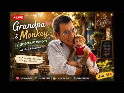 Cute Baby Monkey Spending the Afternoon with Grandpa ❤️