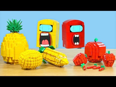 LEGO Among Us Mukbang : Giant Lego Fruit Mukbang - Stop Motion Cooking ASMR