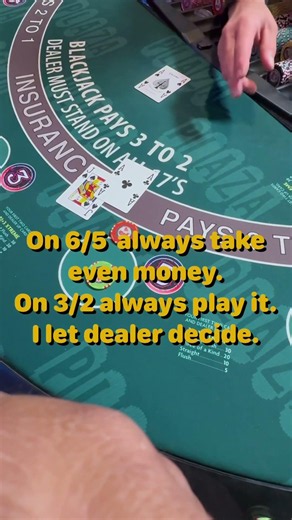 Blackjack: Do you take even money when dealer has A? #casino #blackjack #casinogames #gambling