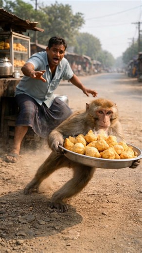 A monkey stole a samosa for his sick grandfather #monkey #rescue #humanity #animals