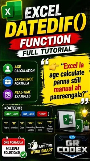 Excel DATEDIF Function in Tamil | English - Age Calculation Formula | Real-Time Examples Part13 - 13