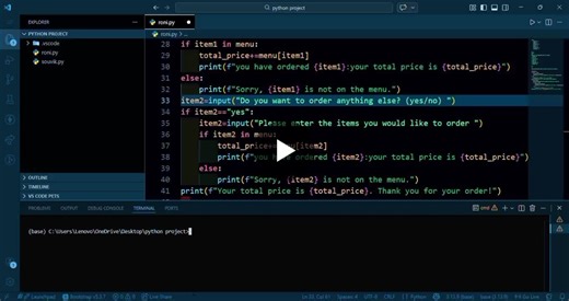 Python Restaurant Ordering System with Dynamic Menu and Total Calculation | Souvik Mondal posted on the topic | LinkedIn