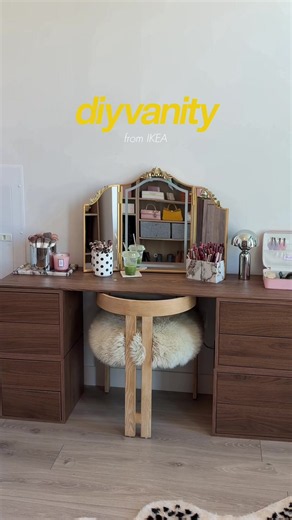 POV: you turn IKEA cabinets into the vintage-modern vanity of your dreams 🦢🪵✨ #DIYvanity #ikeahack #vanitytour #ikea