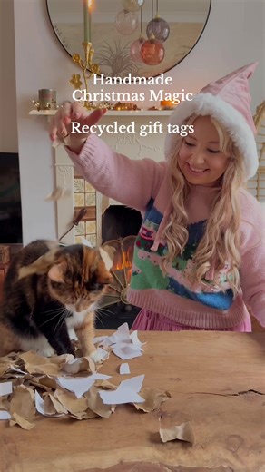 Christmas gift tags made from scratch 🎁 ✨ #handmadechristmas #craftychristmas #christmasactivities #christmasactivitiesforkids #papermaking #recycledpaper