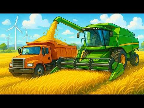 Harvesting Wheat & Collecting Straw! 🌾🐔 Feeding the Chicken Farm | Farm Vehicles Animation