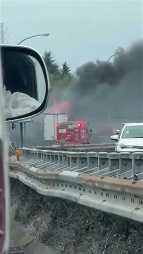 Truck engulfed in flames on busy expressway in Japan