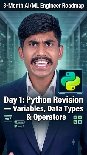 Day 1: Python Revision — Variables, Data Types & Operators | 3-Month AI/ML Engineer Roadmap #python