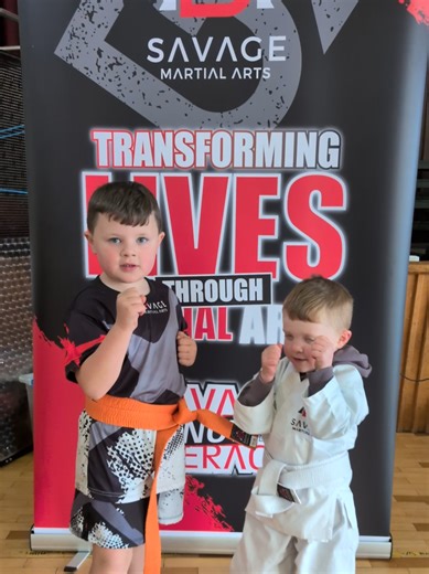 Savage Martial Arts grading day and as Normal a Savage Day, excuse the pun 😅Josh nailed his two combos and his Self Defence technique and Smashed the board 🥋 Jack got his First GI and is officially a White Belt Of course he wanted to smash the board too ⚪ Josh now up to Orange 🟠 and on the way to be a Black Belt 🥋Sensi @Becki O'Reilly & @Marcus Mooney as always showing them the way 🥋 #SavageNotAverage #GradingDay #MMA #SavageMartialArts