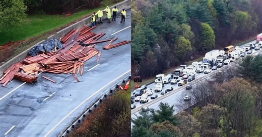 Mass. Pike traffic alert: Tractor-trailer spills load of wood, causing lengthy delays