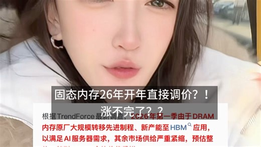 固态内存26年接着涨价…咱就是说，我现在入场存储还来得及吗？？