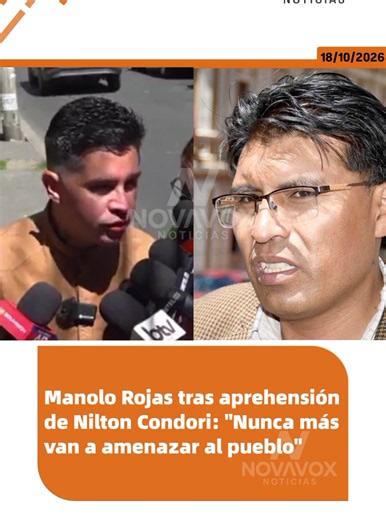 🟠 El diputado #ManoloRojas calificó como una jornada importante la aprehensión de #NiltonCondori. Sostuvo que la medida representa una señal frente a las amenazas al país y enfatizó la defensa de la institucionalidad democrática ante protestas anunciadas. Vía: DTV #novavoxnoticias #noticias #noticiasbolivia