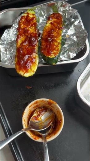 ssamjang honey zucchini, scored and seared on the barbecue