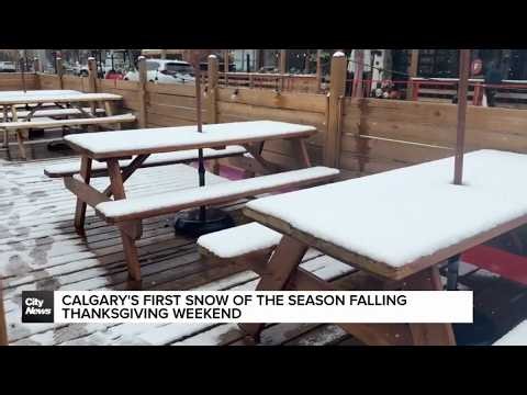Calgary’s first snow of the season falling Thanksgiving weekend
