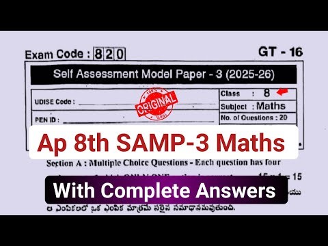 ap 8th class maths fa3 question paper 2026|8th class self assessment model paper 3 maths 2026