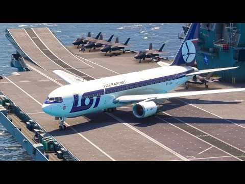 This Pilot Is Amazing! LOT Boeing 767 Takes Off from an Aircraft Carrier - MSFS