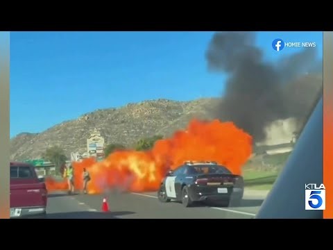 CHP officers injured after car explodes on 215 Freeway in Riverside County