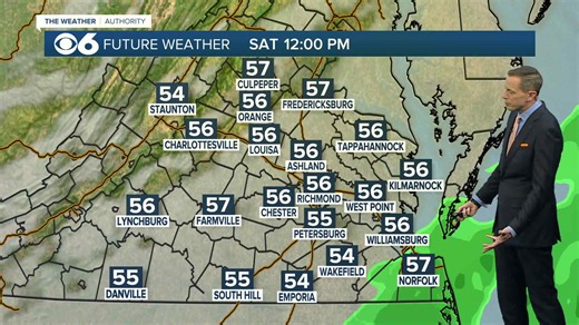 Cloudy and cooler, some rain in SE VA