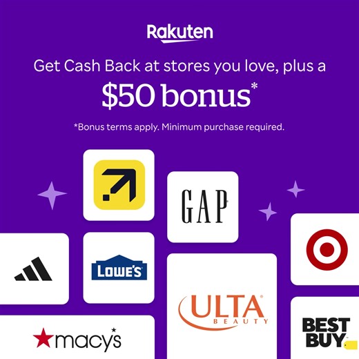 Get the Rakuten browser extension and earn a $50 bonus plus Cash Back at your favorite stores! *Bonus terms apply. | Rakuten