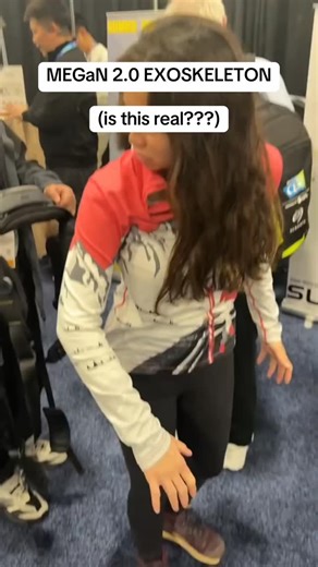 Sabrina Ramonov 🍄 on Instagram: ""Comment 'Sabrina' and I'll DM you FREE AI COURSES! Demo of exoskeleton that helps with walking and jogging at CES 2026. It did help with those movements but quite concerning when it kept trying to keep going even when I clearly stopped walking. Hope to demo more exoskeletons later today, stay tuned! #exoskeleton #ces #ces2026 #technology #hardware""